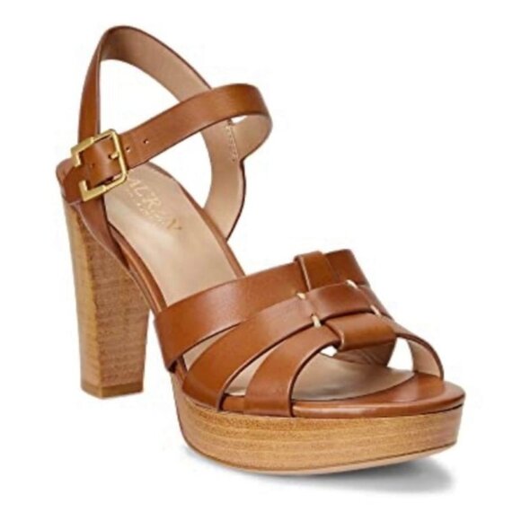 LAUREN RALPH LAUREN SOFFIA Leather Platform Block Heel Dress Sandals Size 9.5 - Picture 1 of 6
